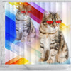 Siberian Cat Red Glasses Print Shower Curtain