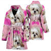 Shih Tzu On Pink Print Women's Bath Robe