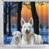 Cute White Shepherd Print Shower Curtains