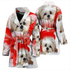 Shih Tzu On White Print Women's Bath Robe