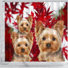 Yorkshire Terrier On Red Print Shower Curtains