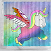 Cute Smiling Unicorn Print Shower Curtain