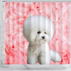 Bichon Frise On Pink Print Shower Curtains