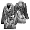 German Shepherd Black N White Print Women's Bath Robe