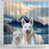 White Shepherd Print Shower Curtains