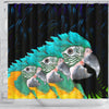 Blue Threaded Macaw Parrot Print Shower Curtains