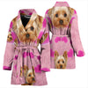 Yorkie On Pink Print Women's Bath Robe