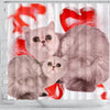 Exotic Shorthair Cat On Red Print Shower Curtains