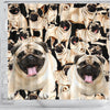 Laughing Pug Print Shower Curtain