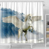 Unicorn In Snowfall Print Shower Curtain