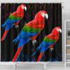 Red And Green Macaw Parrot Print Shower Curtains