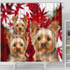 Yorkshire Terrier On Red Print Shower Curtains