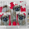 Tibetan Spaniel Print On Red Puzzle Shower Curtain