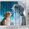 English Foxhound On Sky Blue Print Shower Curtains