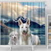 White Shepherd Print Shower Curtains