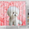 Bichon Frise On Pink Print Shower Curtains