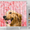 Golden Retriever On Pink Print Shower Curtains