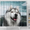 Cute Siberian Husky Print Shower Curtains