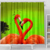 Flamingo Bird Heart Shape Print Shower Curtain