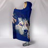 Siberian Husky Dog Art On Blue Print Hooded Blanket