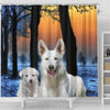 Cute White Shepherd Print Shower Curtains