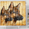 German Shepherd On Yellow Print Shower Curtains