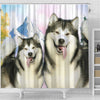 Cute Alaskan Malamute Print Shower Curtains