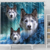 Siberian Husky On Ocean Print Shower Curtains