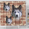 Siberian Husky On Wall Print Shower Curtains